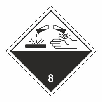 Знак перевозки опасных грузов «Класс 8. Коррозионные вещества» (светоотражающий металл, 300х300 мм)